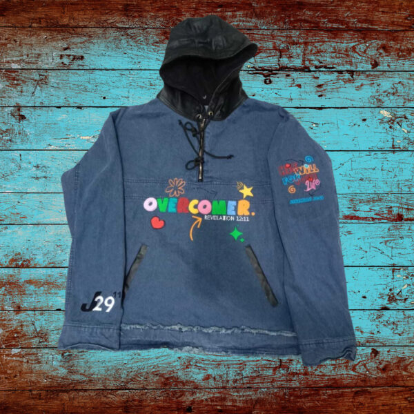 OVERCOMER DENIM LEATHER HOODIE